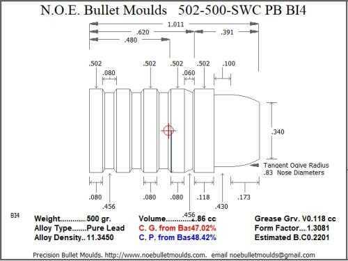 Bullet Mold 4 Cavity .502 caliber Hollow Base 500g-img-0