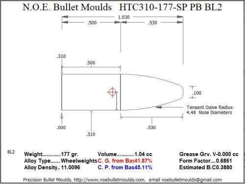 Bullet Mold 2 Cavity Aluminum .310 caliber Plain Base 177 Grains with Spire point profile type. Designed for Powder