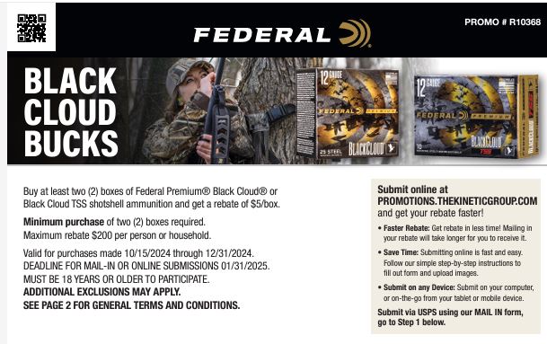 Federal – Black Cloud Bucks Rebate