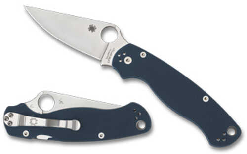 Spyderco Para Military 2 Folding Knife Plain Edge Cobalt Blue G10 Handle Satin Finish Silver 3.45" Blade CPM SPY27 Steel