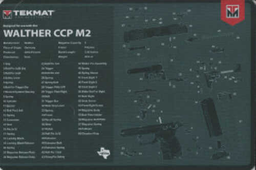 Tekmat Cleaning Mat Pistol Size 11"x17" For Walther Ccp M2 Black Tek-r17-wal-ccp-m2