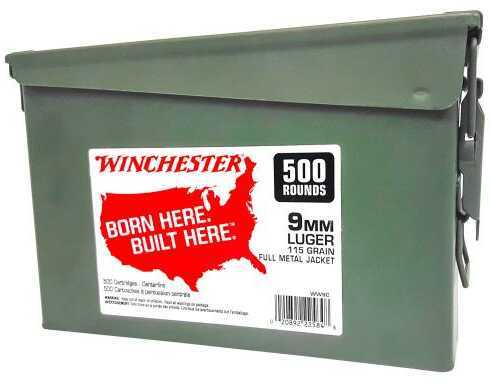 9mm Luger 500 Rounds Ammunition Winchester 115 Grain Full Metal Jacket