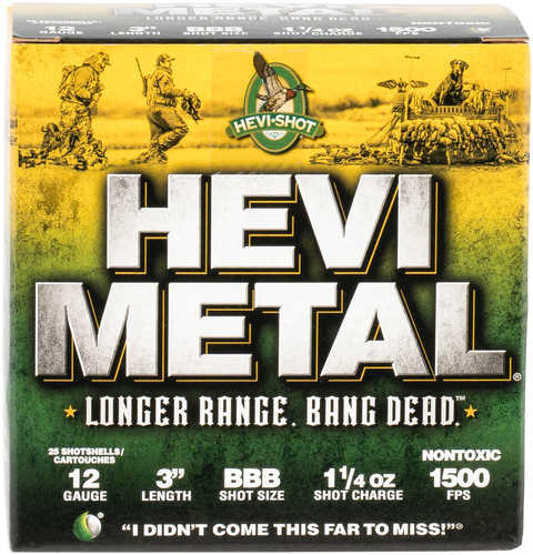 Hevi-Shot Hevi-Metal Longer Range Ammunition 12 Gauge 3" BBB Shot 1-1/4 oz Lead Free Shot 1500 fps 25 Rounds