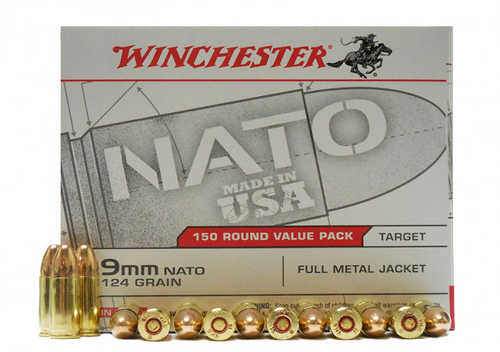 9mm Luger 150 Rounds Ammunition Winchester 124 Grain Full Metal Jacket