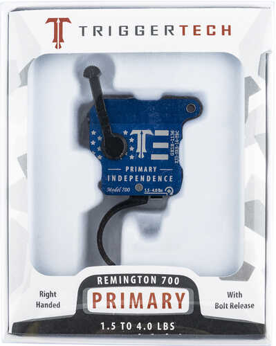 TriggerTech Primary Independence Remington 700 Red & Blue With White Engraving Single-Stage Curved 1