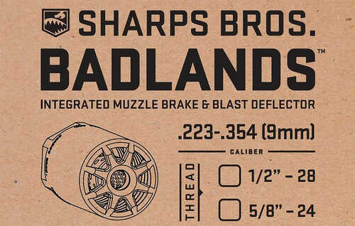 Sharps Bros Bad02 Badlands 17-4 Stainless Steel With 5/8"-24 tpi Threads 2.75"L 1.50"D For Multi-Caliber (.223-.354) Ful