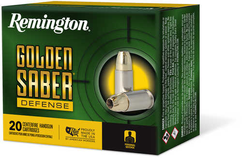 Remington Ammunition 27603 Golden Saber Defense 9mm Luger +P 124 Gr Brass Jacket Hollow Point 20 Per Box/ 25 Case