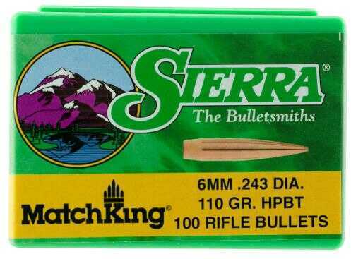 Sierra Bullets 6mm/243 Caliber MatchKing 110 Grain Hollow Point Boat Tail Per 100 Md: 1575