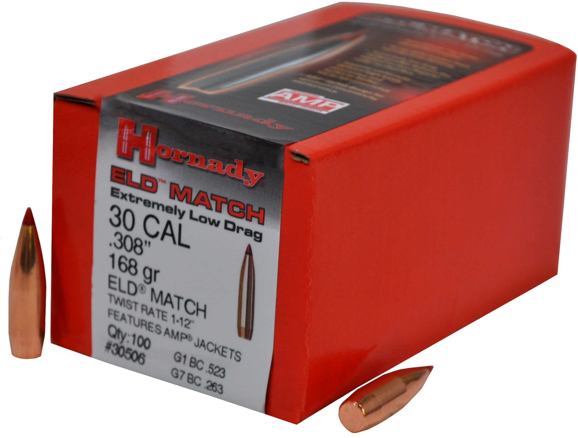 Hornady 30 Caliber Reloading Bullets 168 Grain ELD Match, 100 Per Box ...