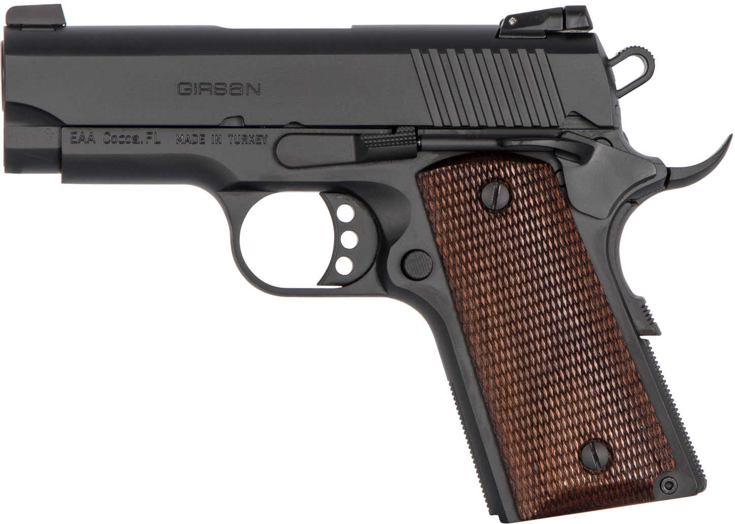 EAA Girsan MC1911 Officer 1911 Pistol 45 ACP 3.40" Barrel 6 Round Black Finish Checkered Laminate Grip