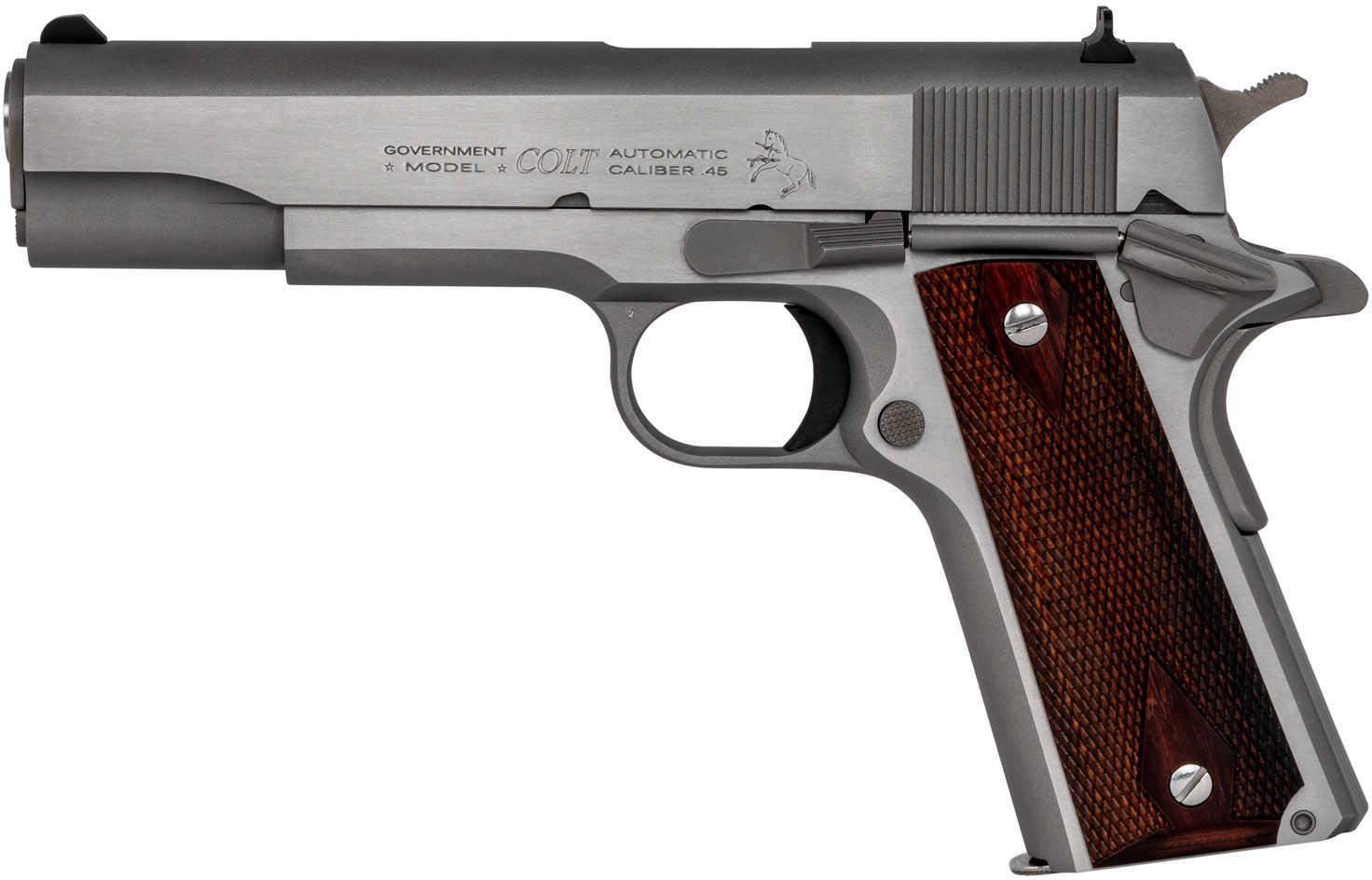 Colt Pistol 1911 Government 45 ACP 5" Barrel 7 Round Stainless Steel Frame Rosewood Grip