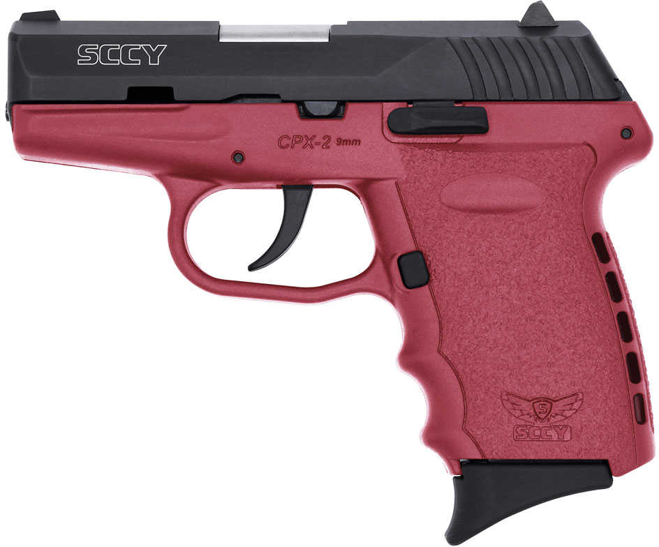 SCCY CPX-2 RD Pistol 9mm Luger 3.10" Barrel 10 Roind Black Nitride Stainless Steel Slide Crimson Red Polymer Grip Trace CTS-1500 Dot