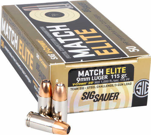 9mm Luger 50 Rounds Ammunition Sig Sauer 115 Grain Jacketed Hollow Point