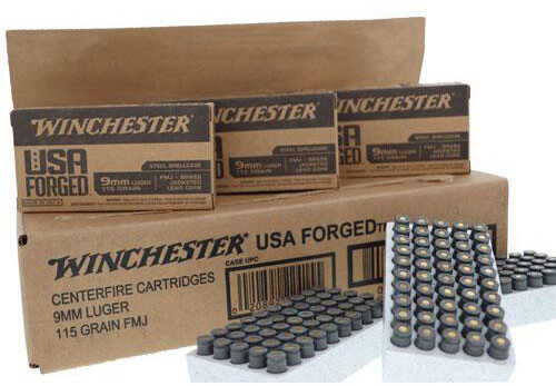 9mm Luger 500 Rounds Ammunition Winchester 115 Grain Full Metal Jacket