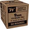 Winchester 9mm FMJ 115 Gr Ammo 50 Round Box
